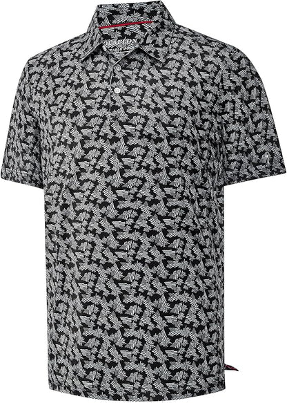 Mens Golf Shirt Moisture Wicking Dry Fit Print Performance Short Sleeve Polo Shirts for Men