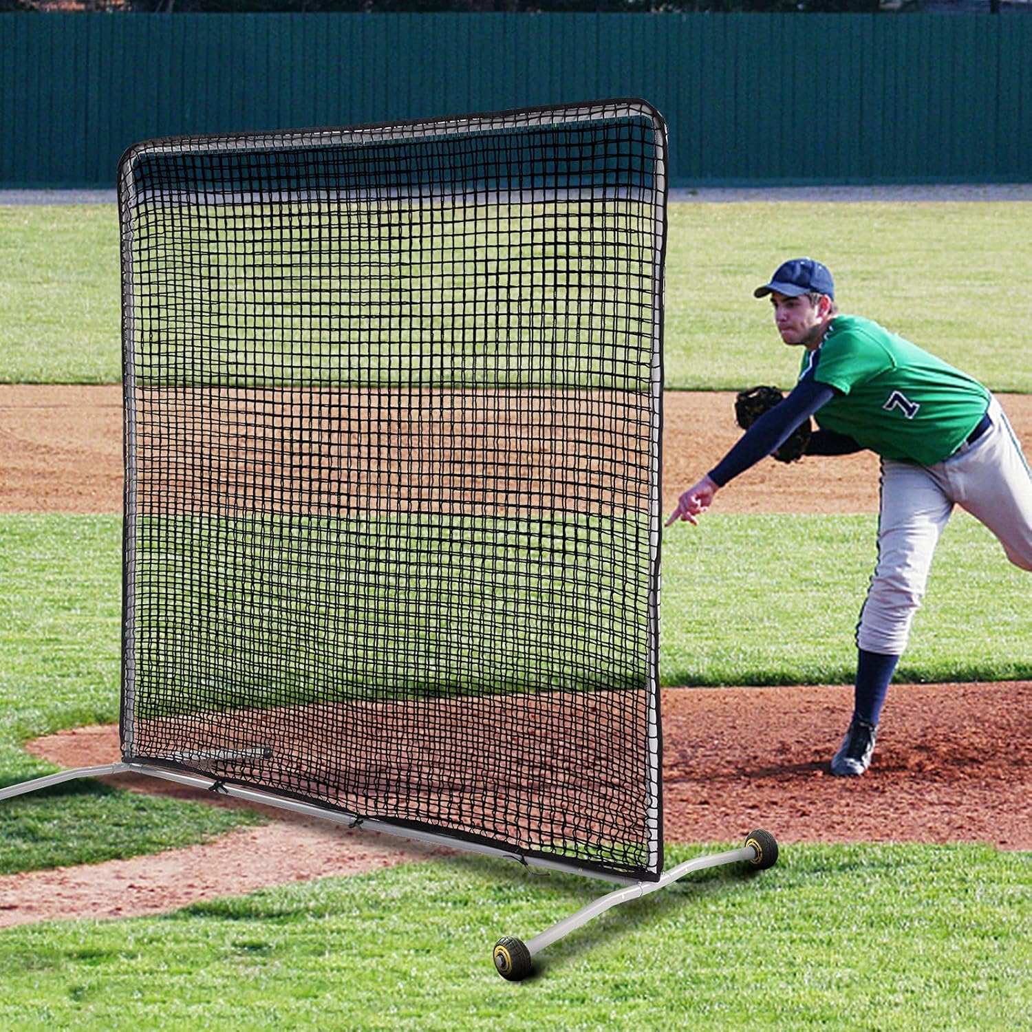 Kapler Baseball Pitching Screen Protective Net with Wheels 7x7Ft