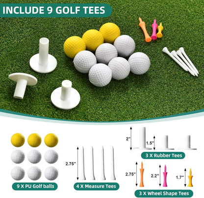 5x4FT Professional Golf Hitting Mat - 31mm Thickened Artificial Turf for Indoor/Outdoor Practice | Includes 9 PU Balls, 3 Rubber Tees & 7 Adjustable Tees | Driving & Swing Training Mat