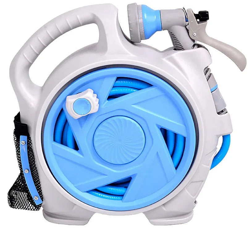 Small Garden Hose Reel, Retractable 50Ft Water Hose Reel With 7 Water Sprayer Modes, Wall Mount Kink Free and Convenient Storage (Mini, Blue) - Kapler Sports