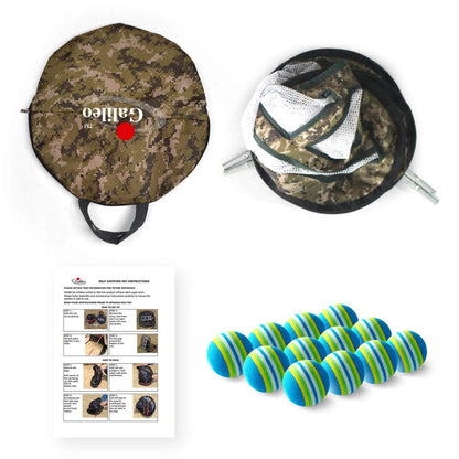 Golf Chipping Net Training Aids with Foam Training Balls(12 pack)| 25"X25"X20''| Camouflage | Kapler Sports