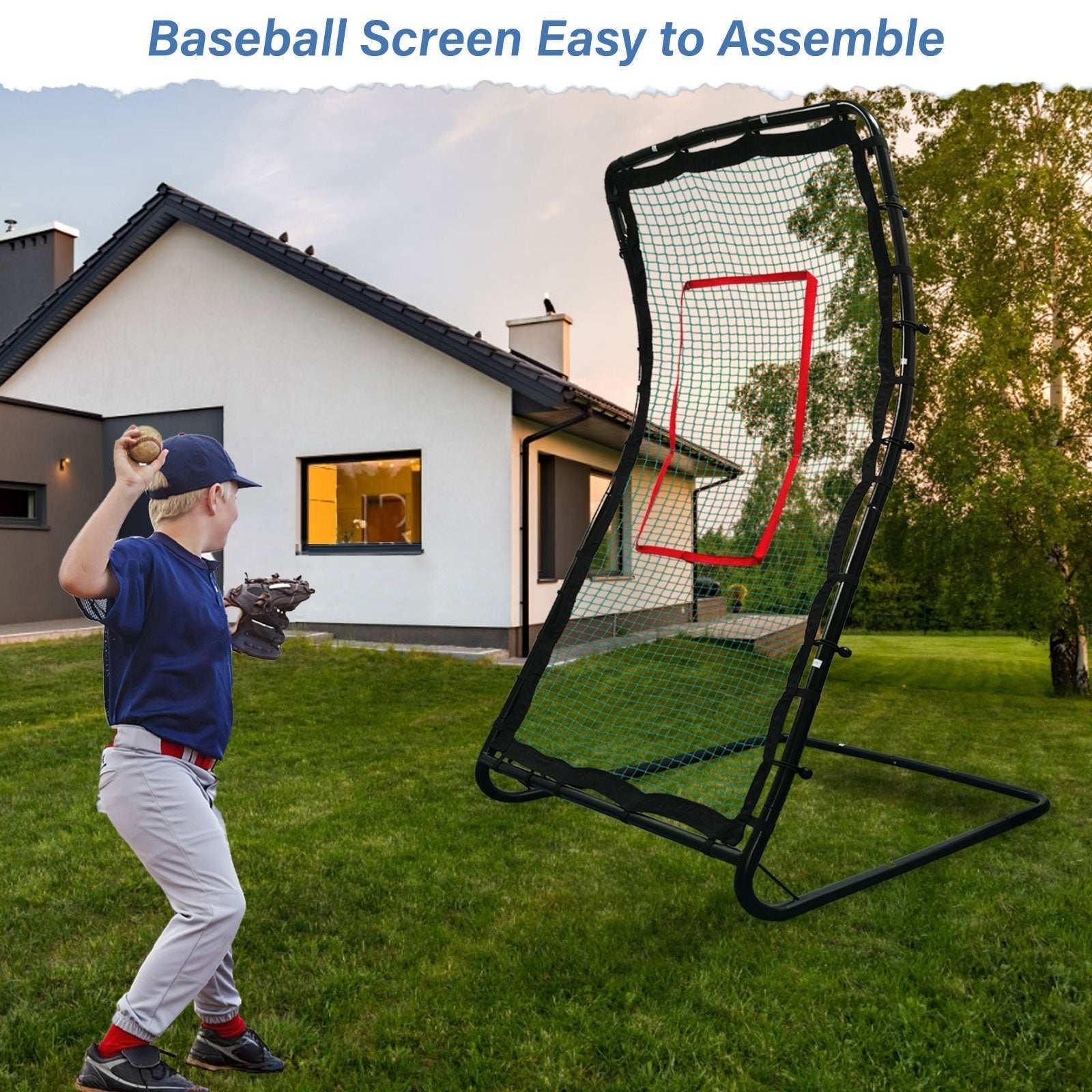 Multi-Sport Rebounder Net C Baseball, Softball, Volleyball & Lacrosse Trainer for Solo Practice, Fielding & Drills