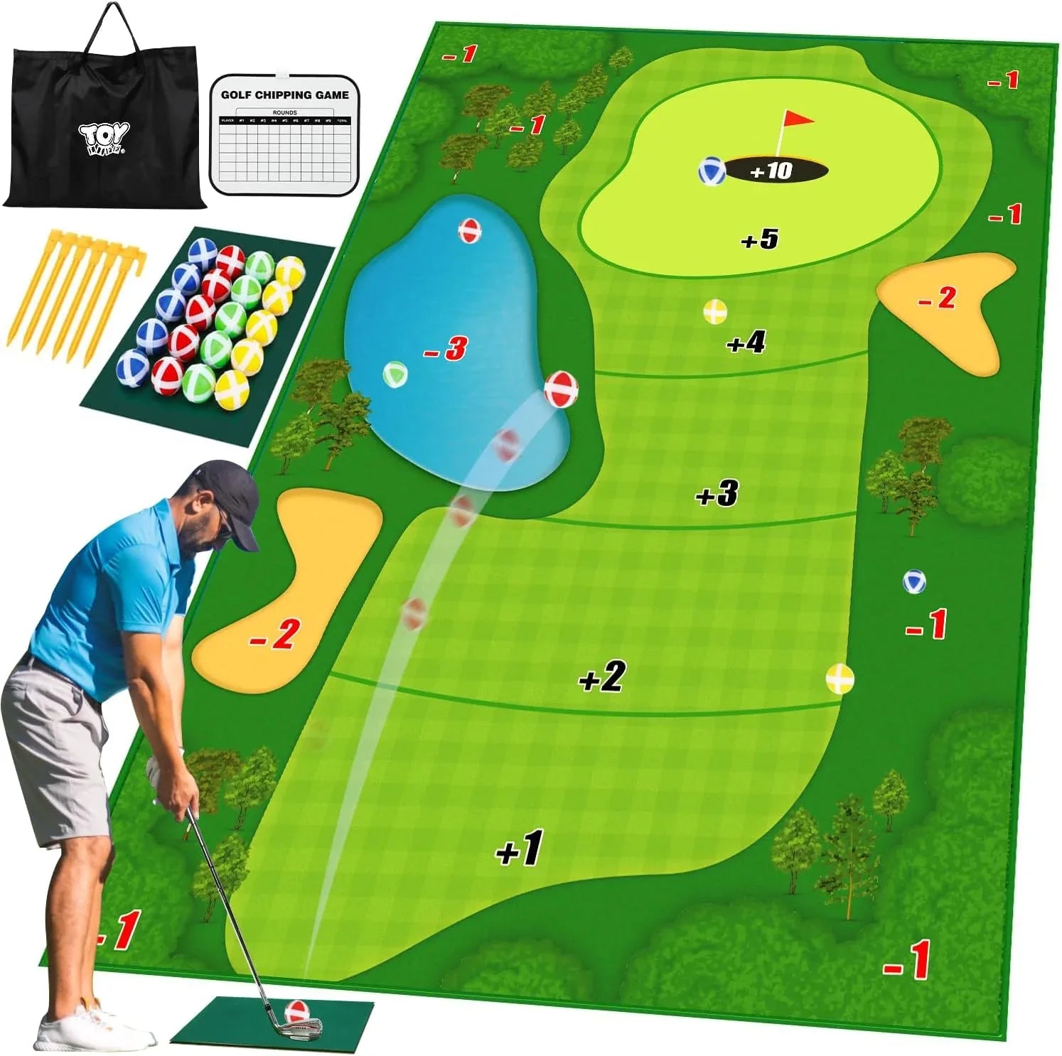Professional Chipping Golf Game Mat - Indoor/Outdoor Practice Mat for Adults & Kids | Fun Backyard Training Set with Sticky Balls | Perfect for Family Yard Games & Skill Development - Kapler Sports