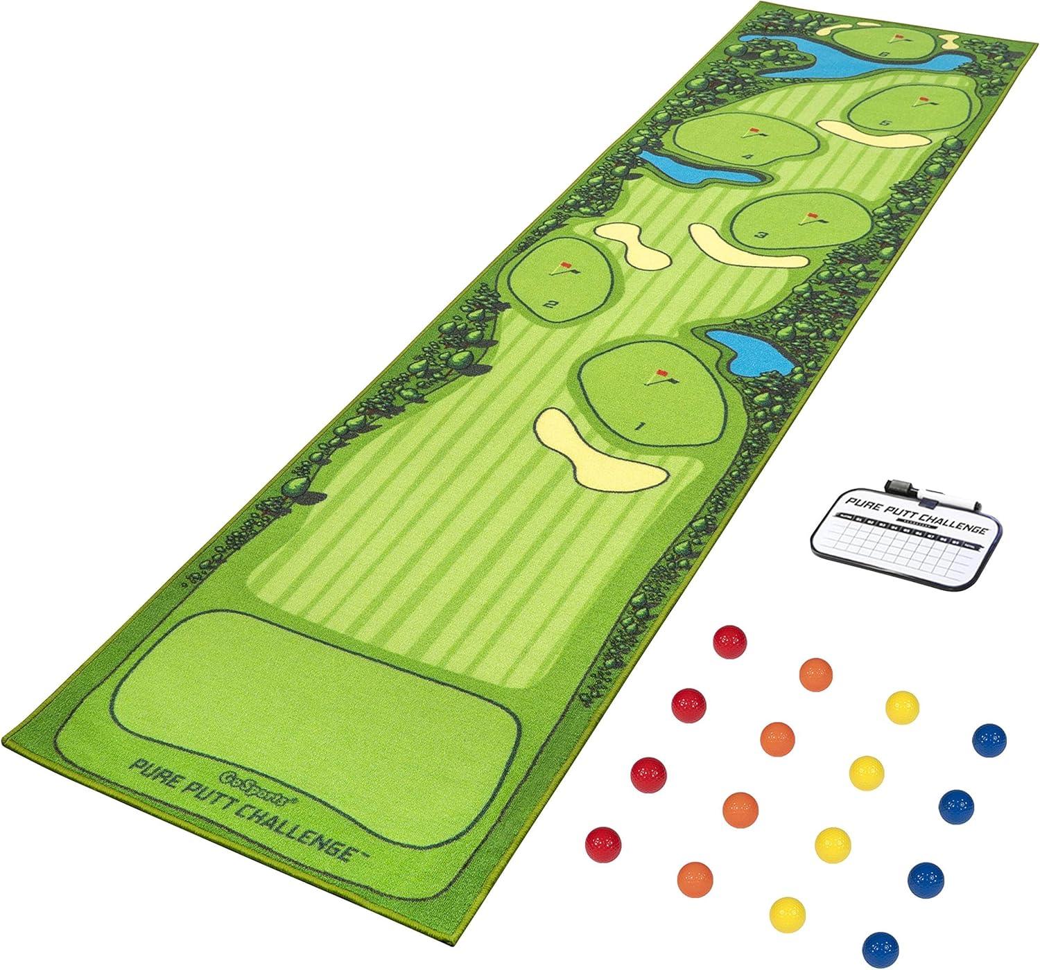 Pure Putt Challenge Putting Games - Huge 10ft Putting Green Rug with 16 Golf Balls & Scorecard, 2-4 Player Indoor or Outdoor Games for All Skill Levels - Kapler Sports