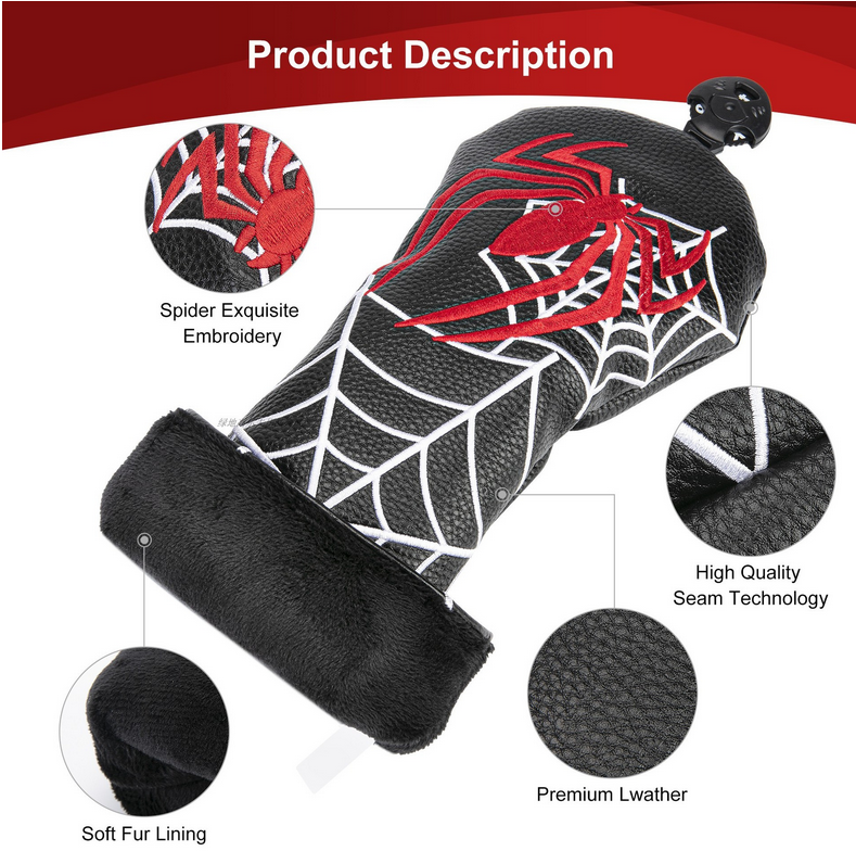 Spider Exquisite Embroidery Pattern Golf Putter Head Cover